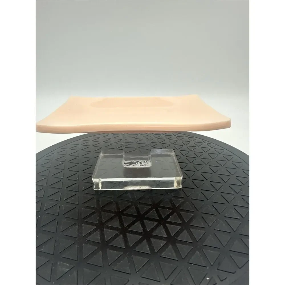 Vintage 70’s Lucite /Acrylic Light Salmon Pedestal Bar Soap Holder EUC
